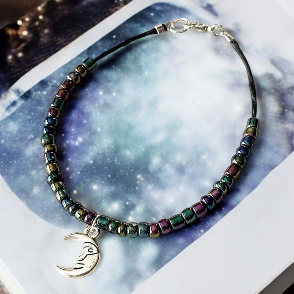 5 For $25iridescent Beaded Silver Crescent Moon Bracelet